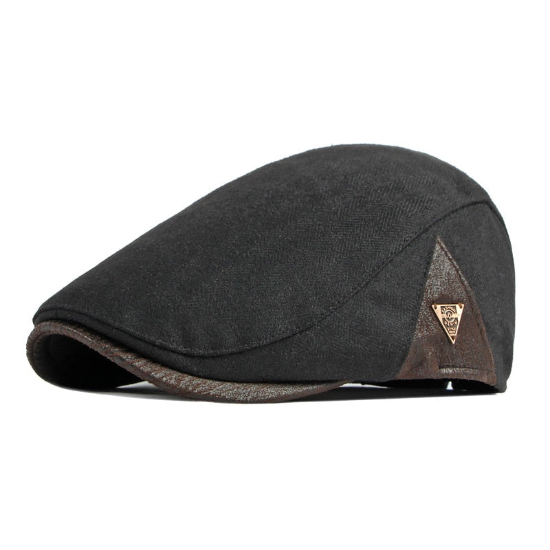 Beret Homme Bérets British Vintage Flat Caps Mâle Solide Gris Noir