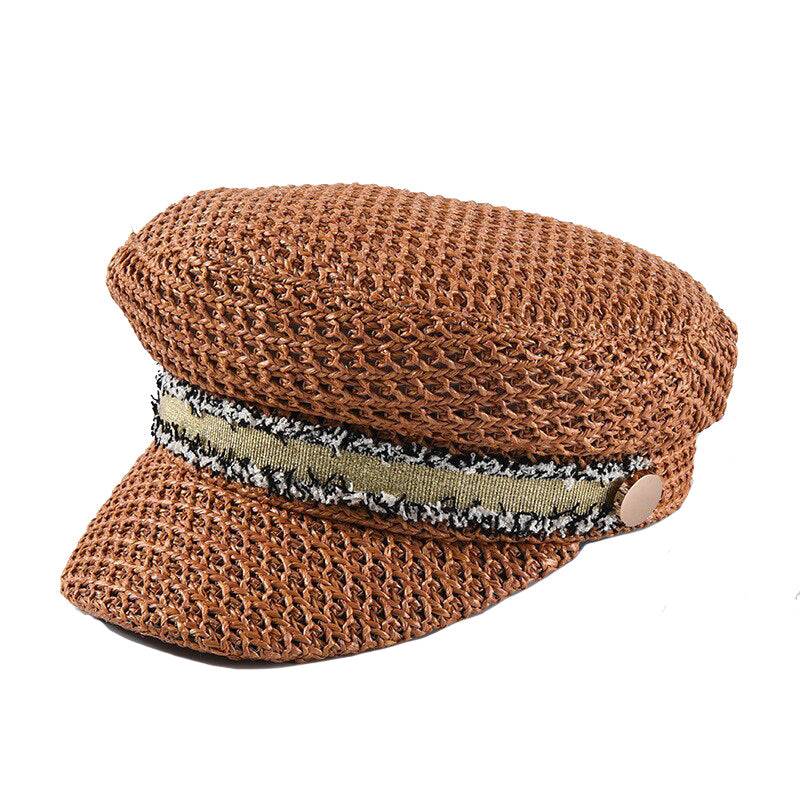 béret en paille orange